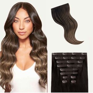 Luxy Human Hair Mocha Brown Balayage 16” Classic Clip In Hair Extensions